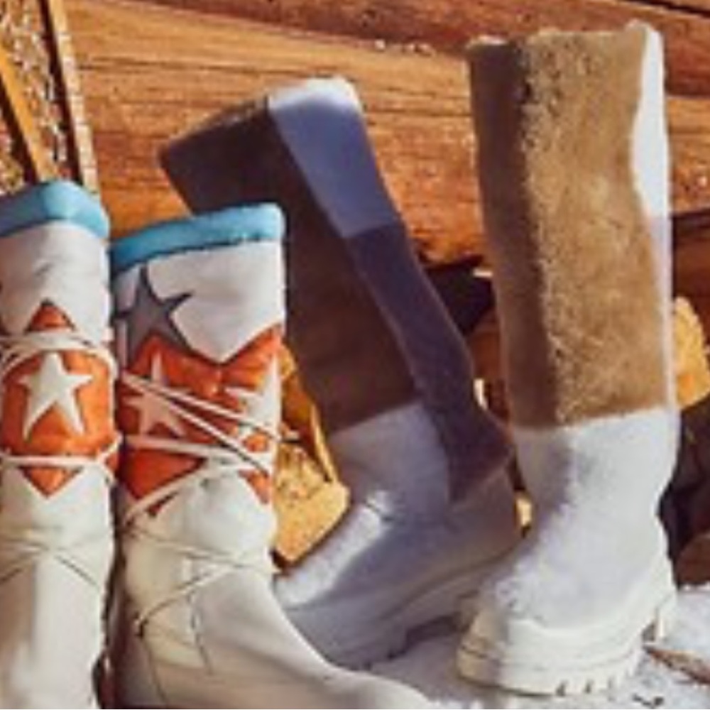 New Free People Fur Patchwork Colorblock Tall Leather 7.5 White Purple Boots - Picture 6 of 8